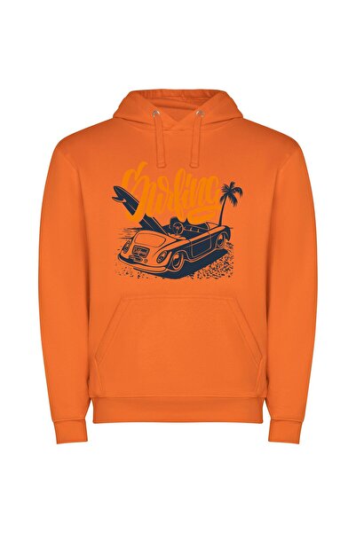 iLovePrints Car Surfing Official Print Φούτερ με κουκούλα σε χρώμα Πορτοκαλί