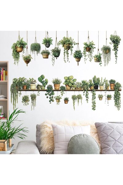 KASTWAVE Hanging Green Plant Wall Stickers, 3D Bonsai Potted Succulent Plants...