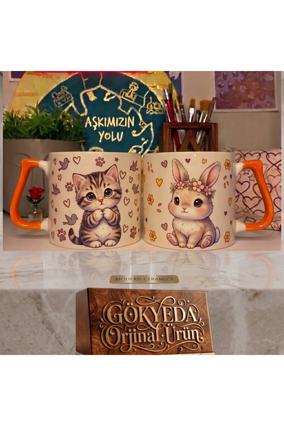 D&Y GAUDERY Special Design Orange Handled Cute Animals Cat and Rabbit Double ...