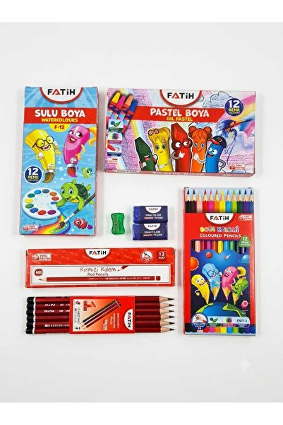 BATS OKUL KIRTASİYE BAŞLANGIÇ SETİ - KURU BOYA SULU BOYA PASTEL BOYA KIRMIZI ...