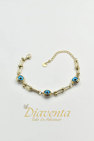 DİAVENTA TAKI VE AKSESUAR 100% Steel Evil Eye Beaded Trendy Model 316L Steel ...