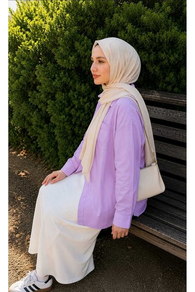 blackbonds Lila Oversize Cotton Linen Shirt with Pockets Trendy Loose Drop Shoulder Women's
