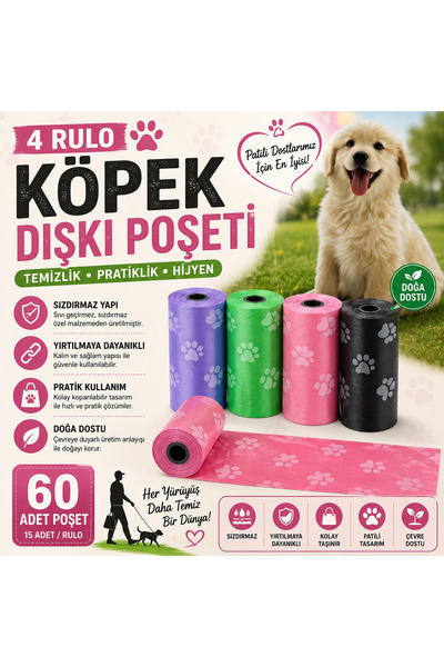Ufak Tefek Şeyler Pack of 4 Colorful Cat and Dog Poop Bags, Odor-Blocking Wal...