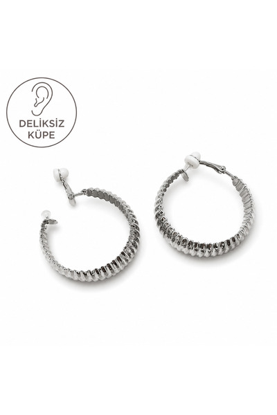 1PARÇAMAVİ Women's Earrings with Non-Perforated Clip-On Clips - Serrated 4 cm...