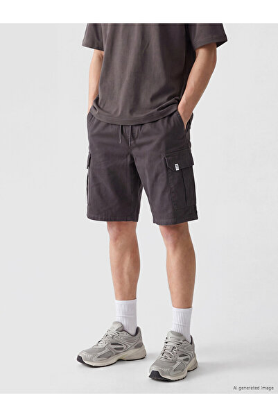 LC Waikiki Peak New Season Anthracite Regular Fit Gabardine Men's Cargo Shorts