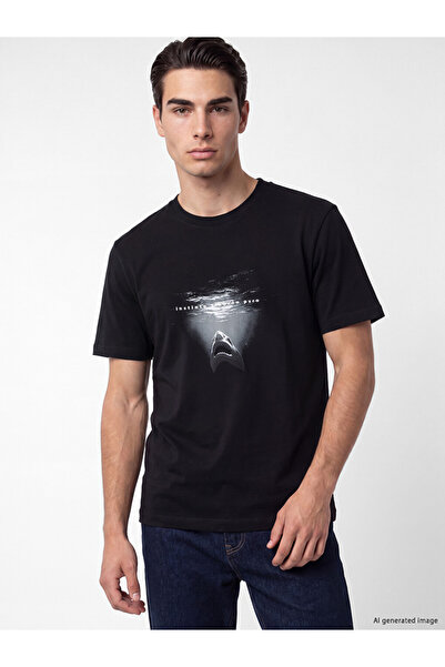 LC Waikiki Peak New Season Black Crew Neck Printed Men's T-Shirt