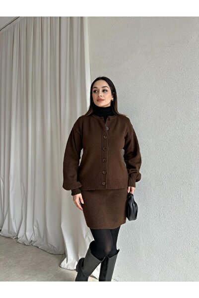 Mooi Butik Mi̇rela Knitwear Set 8272 - Bitter Brown