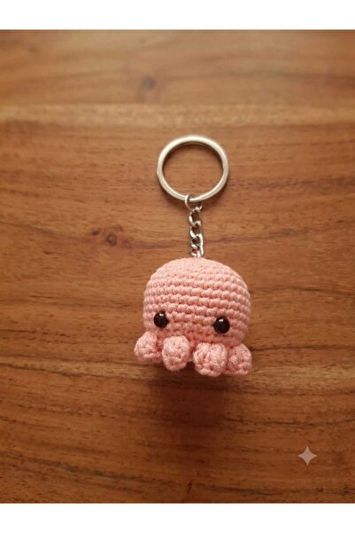 El Yapımı Amigurumi Örgü Denizanası Anahtarlık & Çanta Süsü - Tatlı Pembe Hediyelik Aksesuar