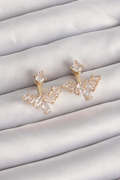 Generic Brand Brass Gold Color Zircon Stone V Model Earrings