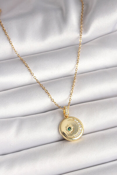 DMR Elegance 316L Steel Gold Color Chain Zircon Stone Embroidered Crescent St...