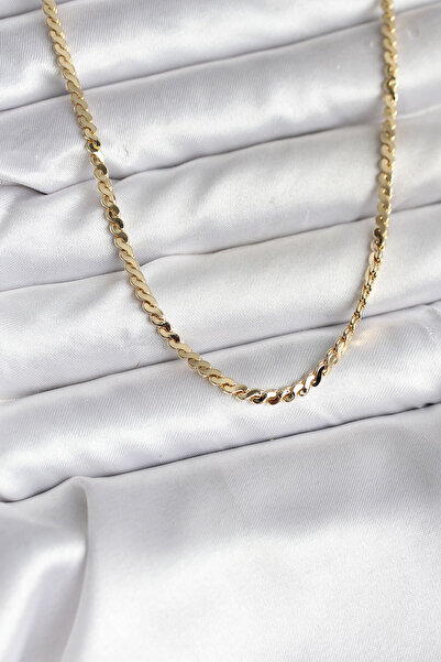 14K Gold Renk Kaplama Ezme Yılan Zincir Model Kadın Kolye