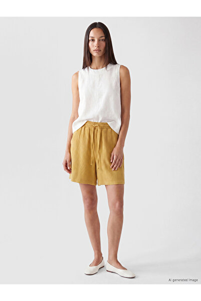 LC Waikiki Yellow Elastic Waist Women's Muslin Shorts