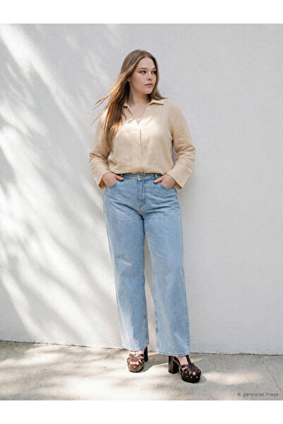 LC Waikiki Blue Plus Size Wideleg Women's Jean Trousers