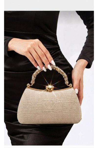 Famels Women's Gold Color Evening Dress Bag with Star Head and Stone Handle C...