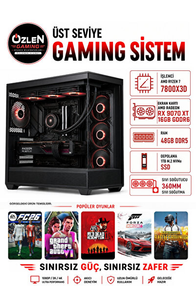 ÖZLEN XXL18 RYZEN 7 7800X3D RX 9070XT 16GB 48GB DDR5 RAM 1TB M.2 SSD Üst Sevi...