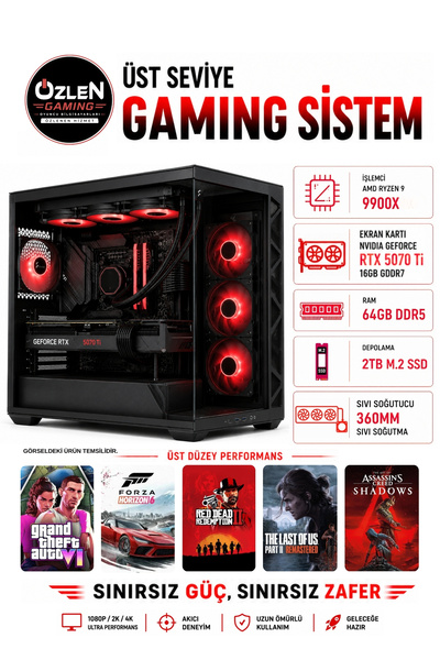 ÖZLEN XXL17 RYZEN 9 9900X RTX 5070 Tİ 16GB 64GB DDR5 RAM 2TB M.2 SSD Üst Sevi...