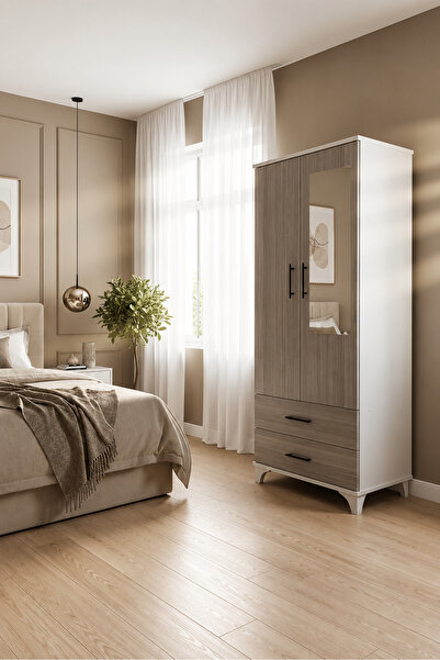 yıldız türk home Siena Aynalı 2 Kapaklı 2 Çekmeceli Gardırop 68x175 cm Beyaz ...
