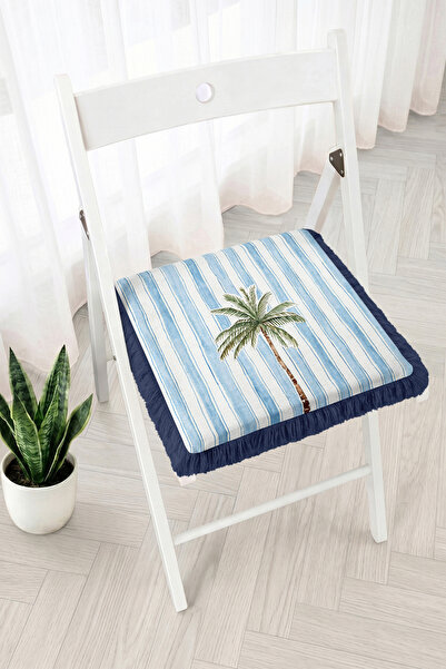 Realhomes Palm Tree Figured Striped Fringed Zippered Chair Cushion - Tufted R...