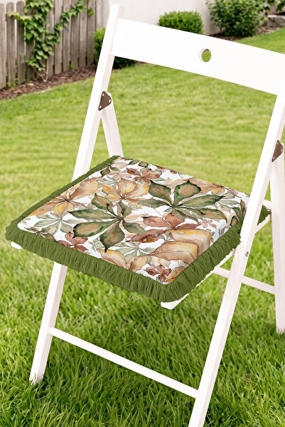 Realhomes Watercolor Autumn Leaf Patterned Fringed Zippered Chair Cushion - T...