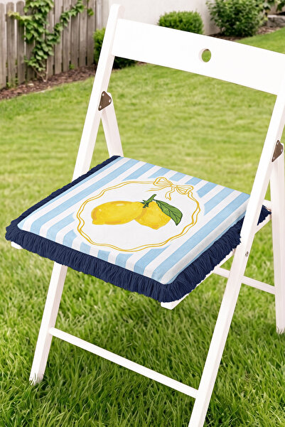Realhomes Lemon Figured Striped Patterned Fringed Zippered Chair Cushion - Me...