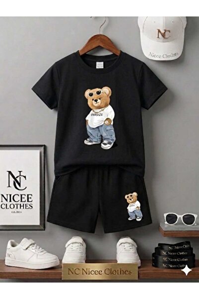 Leto Lykia Summer Children's T-Shirt Shorts Unisex (Owarsi̇ze Bear Printed)