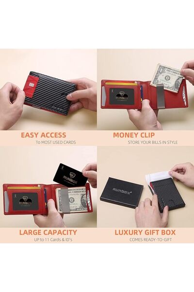 Runbox محفظة رجالية من جلد البقر الأصلي الفاخر، محفظة رجالية نحيفة مع مشبك نق...