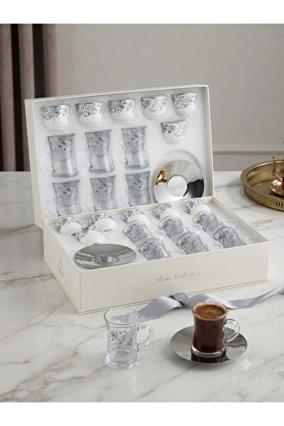 Generic Glass Tea Cups and Coffee Cups Set with Stainless Steel Serving Trays...