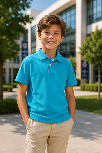 Yalçınoğlu Kids Premium School Polo Collar 100% Cotton Boys' School T-Shirt S...