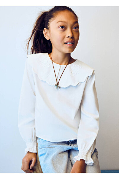 MANGO Kids Embroidered babydoll-collar shirt