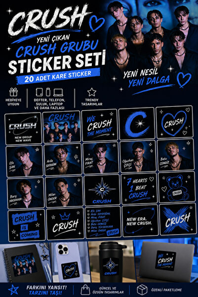 StickerAtölye CRUSH Grup Sticker Seti 20 Farklı Kare Tasarım Dekoratif Sticke...