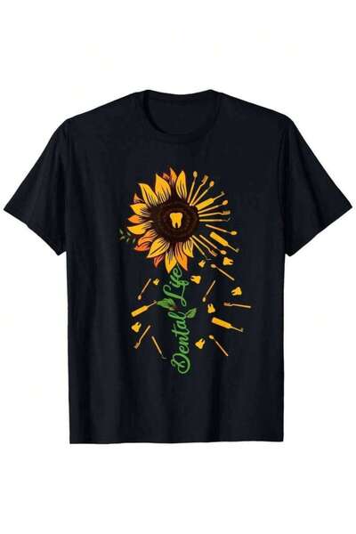 25W تي شيرت Funny Sunflower Life - Dental Assistant مناسب للرجال والنساء، 100...