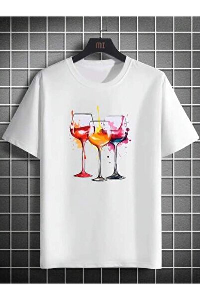9TAY Design Sense Red Wine Glass Pattern Print Men's Fashion Round Neck Short...