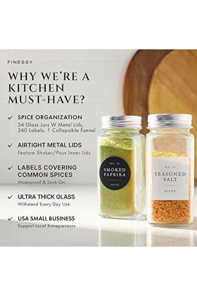 GENERAL FINESSY Empty Glass Spice Jars with Label 24 Pack, 4 oz Glass Spice J...