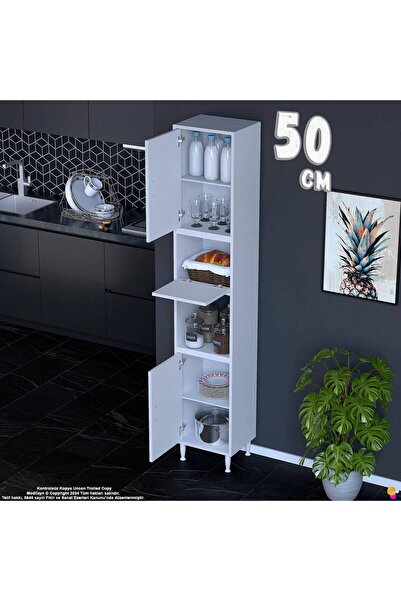 Eliusta Işıl 50 cm Kapaklı Orta Bölmeli Çok Amaçlı Mutfak Kiler Dolabı Banyo ...