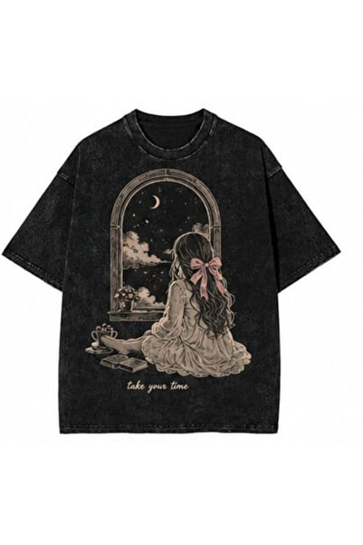 bellanova Vintage Washed Smoked Printed Oversize T-Shirt