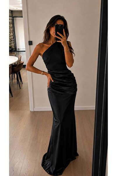 D'RECCY Rochie de seară lungă, elegantă, cu un singur curea de umăr, decoltat...