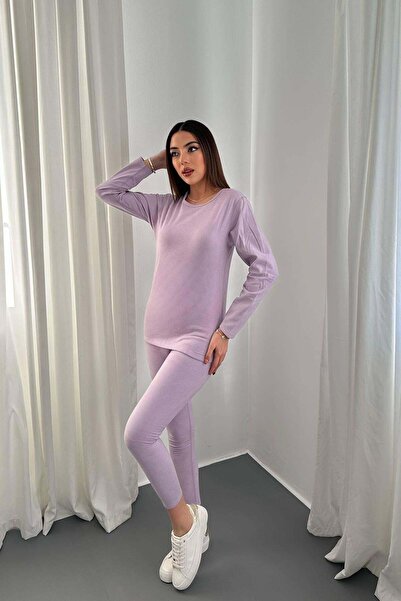 Moda Days طقم نسائي من Lila Alt - طقم علوي وسفلي حراري مزدوج الجوانب بأكمام ط...