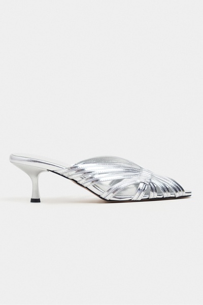 NİŞANTAŞI SHOES Rosie Silver Metallic Open Toe Detailed Caged Women's Heeled ...