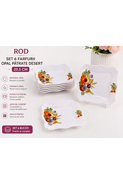 Rod Set de 6 farfurii pătrate pentru desert, opale, 20,5 cm – Eleganță modern...