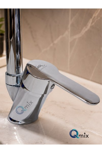 QMİX Trendy Bathroom Sink Faucet with On/Off Feature, Brass Material, Hot and Cold Water Inlet