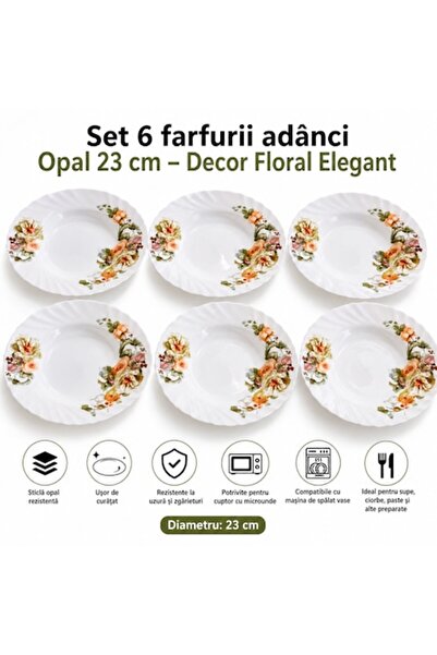 Rod Set de 6 farfurii adânci Opal de 23 cm – Decor floral elegant, durabile ș...