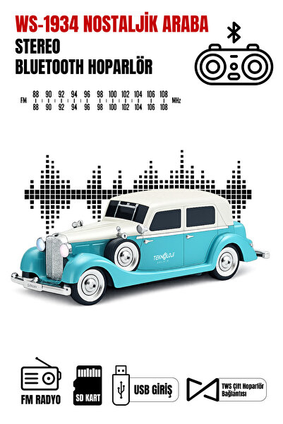 Teknoloji Gelsin Retro Bluetooth Hoparlör 10W Vintage Araba Tasarımlı FM Rady...