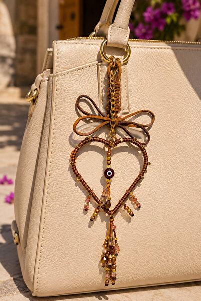She Sells Siena Heart Charm |   Handmade Heart Detailed Bag Charm |   Suede C...