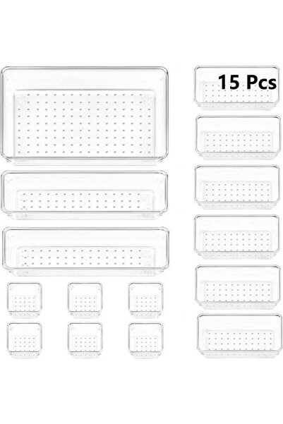 Arabest 15 PCS,4-Size Clear Plastic Drawer Organizers Set,Versatile Storage B...