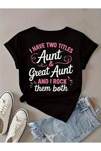 9JY تي شيرت نسائي بطبعة شعار "Aunt Aunt" مضحكة - وردي مع حروف بيضاء، قميص فضف...