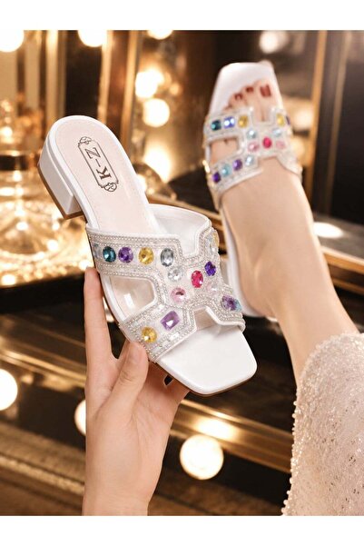 mtz Women’s Clear Rhinestone Heeled Sandals, Square Open Toe Slip-On Mules, C...
