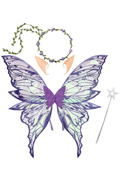 GGEROU Fairy Wings for Adults and Girls, Fairy Costume Set with Floral Garlan...