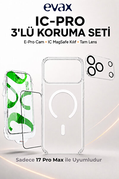Evax [IC-PRO SET] iPhone 17 Pro Max Uyumlu Aparatlı Cam, IC Sert Şeffaf Sarar...