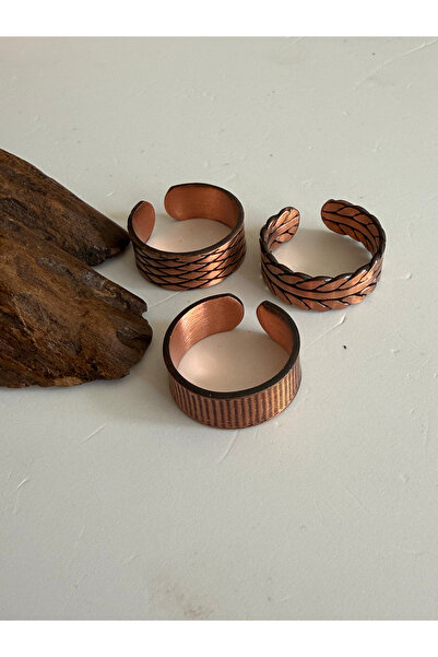 Rupen Kraft Adjustable 3-Piece Handmade Pure Copper Ring Combination Non-Allo...