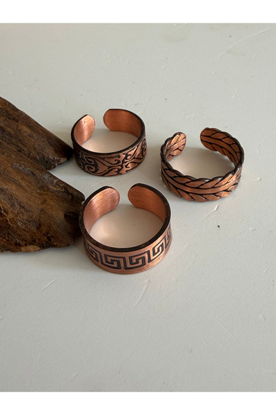Rupen Kraft Adjustable 3-Piece Handmade Pure Copper Ring Combination Non-Allo...